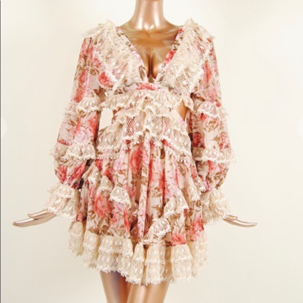 Floral print ruffle open back mini dress